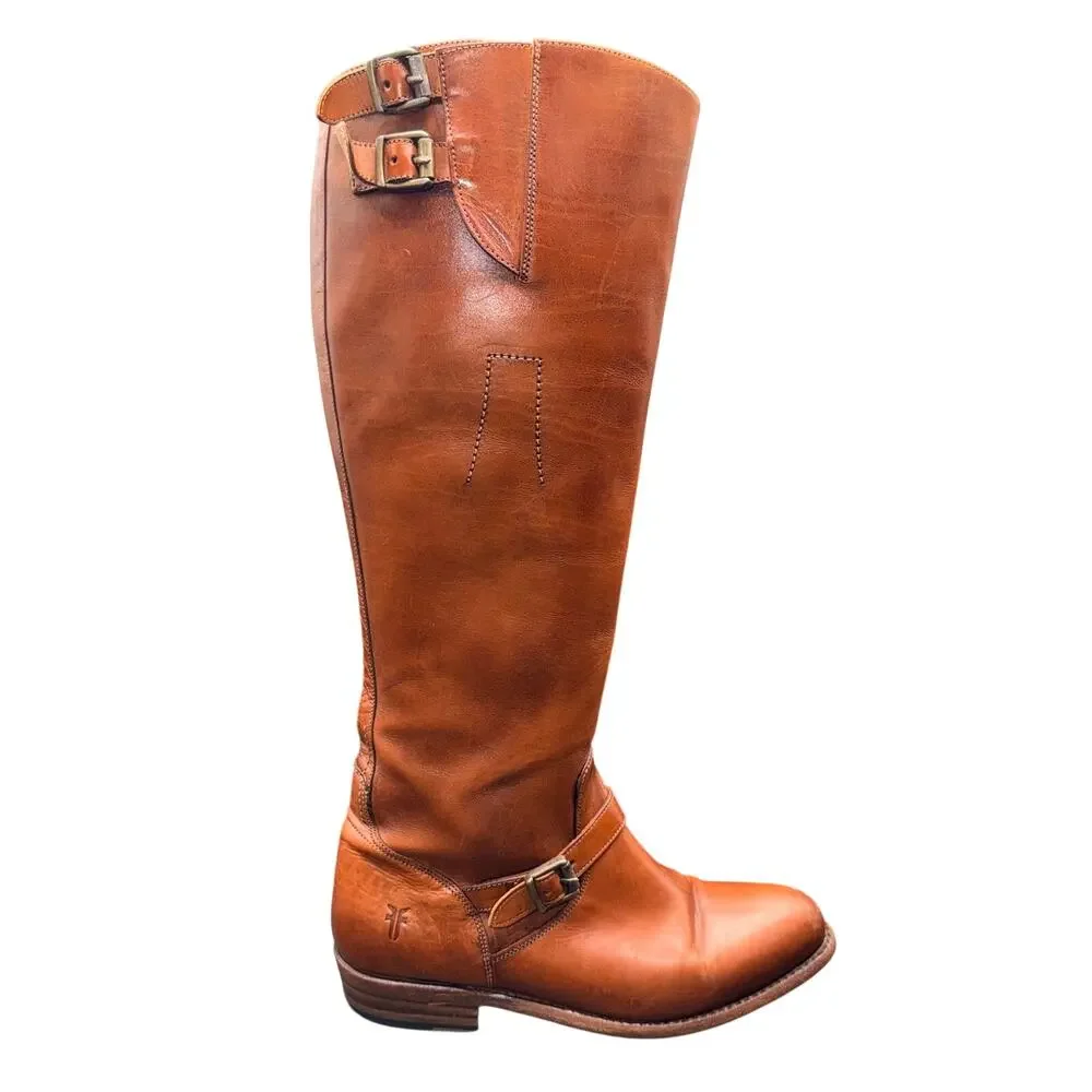 Frye Melissa Button 2 Tall Boots Cognac Leather Riding Boots 7M